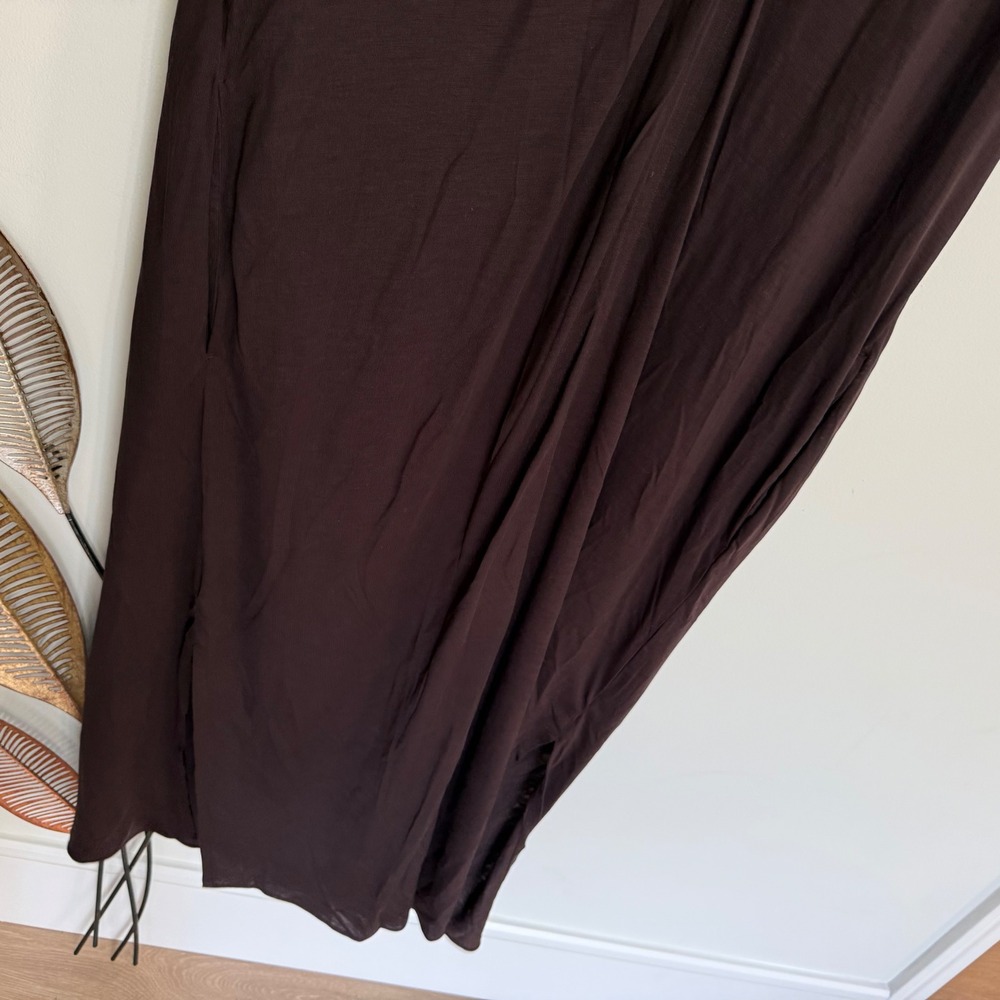 COS Sleeveless V-Neck Draped Maxi Dress Brown Jersey Knit Size Large - Picture 6 of 13